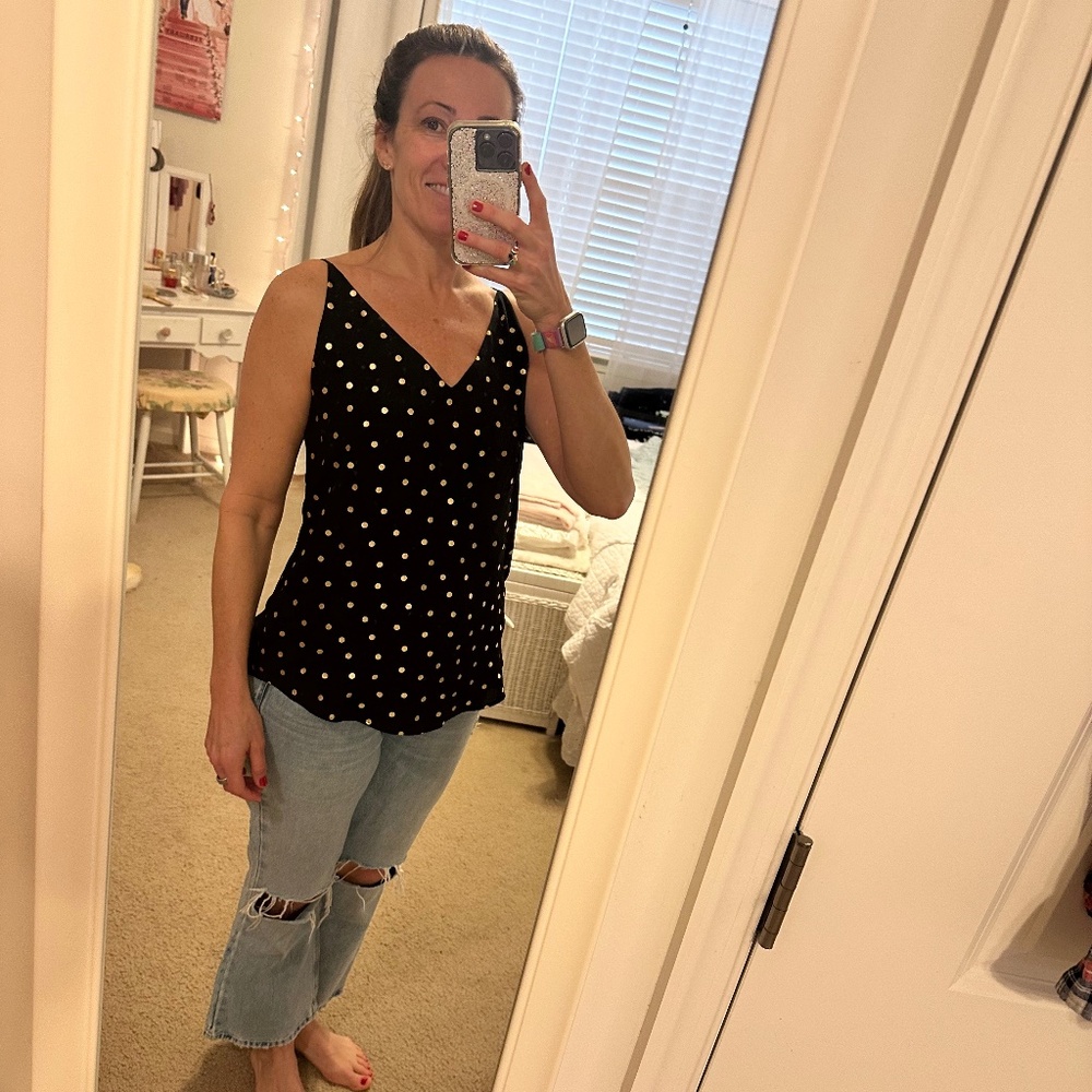 Ann Taylor LOFT  - NWT -  Black + Gold Polyester Petite Small Tank top